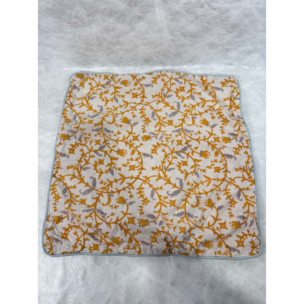 Saffron Marigold Cotton Hand Block Print Floral Pillow Sham Yellow Grey 18x18